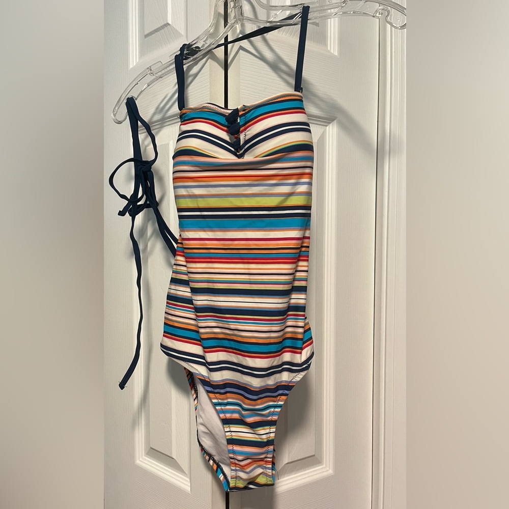 🌊Multi-color Striped Swimsuit, Women S, CUTE lace-up back, bust detail & cups